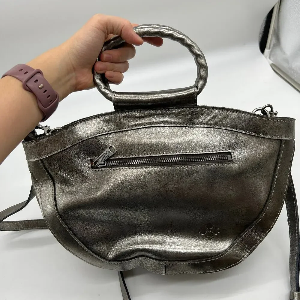 Patricia Nash Leather Ossi Satchel with Crossbody Strap Platinum